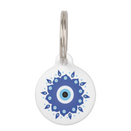 Mandala Grieks boze oog blauw wit Huisdierpenning