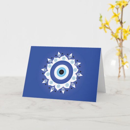 Mandala Grieks boze oog blauw wit Kaart (Gele Bloem)