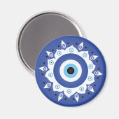 Mandala Grieks boze oog blauw wit Magneet (Voorkant / Achterkant)