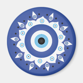 Mandala Grieks boze oog blauw wit Magneet