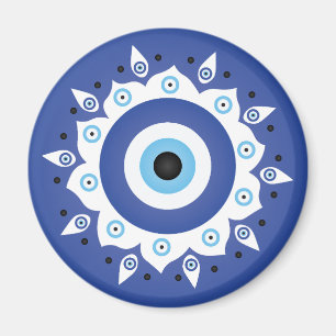 Mandala Grieks boze oog blauw wit Magneet