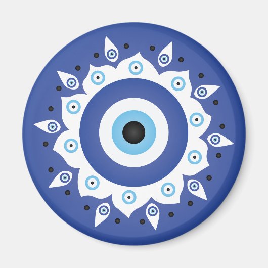 Mandala Grieks boze oog blauw wit Magneet (Voorkant)