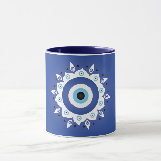 Mandala Grieks boze oog blauw wit Mok (Midden)