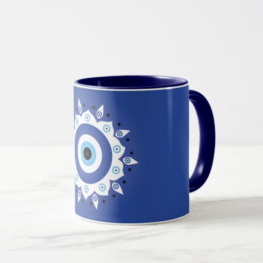 Mandala Grieks boze oog blauw wit Mok (Voorkant rechts)