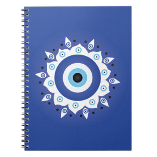 Mandala Grieks boze oog blauw wit Notitieboek