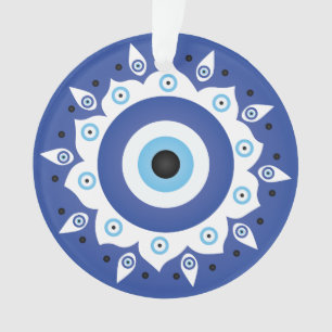Mandala Grieks boze oog blauw wit Ornament