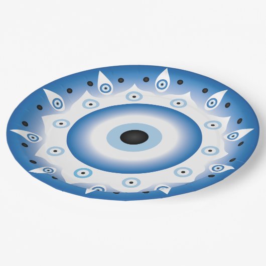 Mandala Grieks boze oog blauw wit Papieren Bordje (Gekanteld)