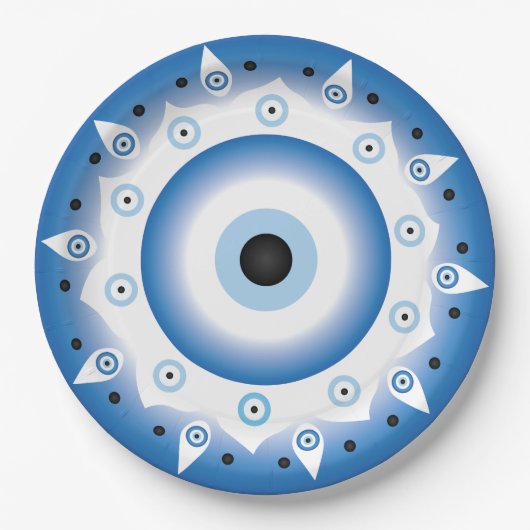 Mandala Grieks boze oog blauw wit Papieren Bordje (Voorkant)