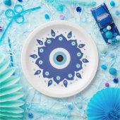 Mandala Grieks boze oog blauw wit Papieren Bordje (Feest)