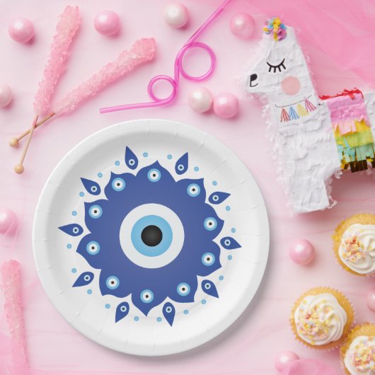 Mandala Grieks boze oog blauw wit Papieren Bordje (Feest)