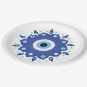 Mandala Grieks boze oog blauw wit Papieren Bordje (Gekanteld)