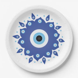 Mandala Grieks boze oog blauw wit Papieren Bordje