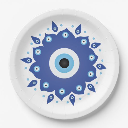 Mandala Grieks boze oog blauw wit Papieren Bordje (Voorkant)