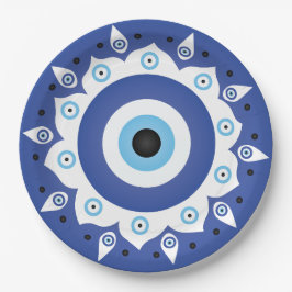 Mandala Grieks boze oog blauw wit Papieren Bordje