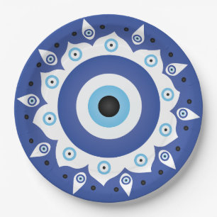 Mandala Grieks boze oog blauw wit Papieren Bordje