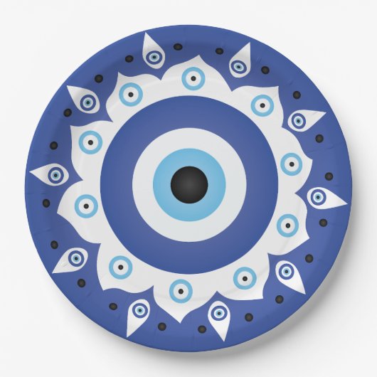 Mandala Grieks boze oog blauw wit Papieren Bordje (Voorkant)