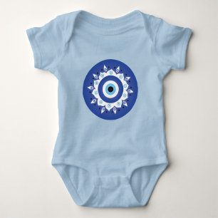 Mandala Grieks boze oog blauw wit Romper