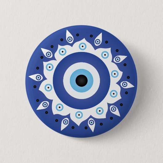 Mandala Grieks boze oog blauw wit Ronde Button 5,7 Cm (Voorkant)