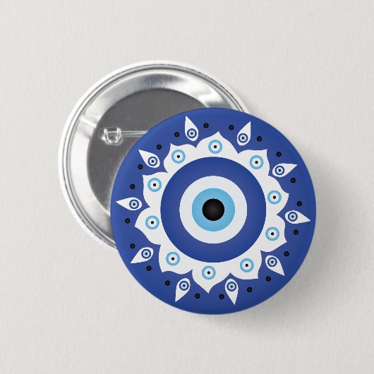 Mandala Grieks boze oog blauw wit Ronde Button 5,7 Cm (Voorkant /achterkant)