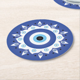 Mandala Grieks boze oog blauw wit Ronde Kartonnen Onderzetter