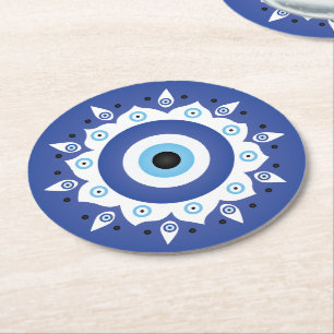 Mandala Grieks boze oog blauw wit Ronde Kartonnen Onderzetter