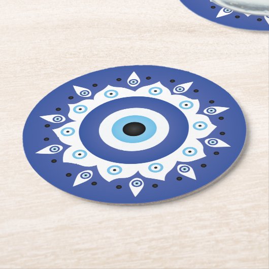Mandala Grieks boze oog blauw wit Ronde Kartonnen Onderzetter (Gebogen)