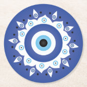 Mandala Grieks boze oog blauw wit Ronde Kartonnen Onderzetter (Voorkant)