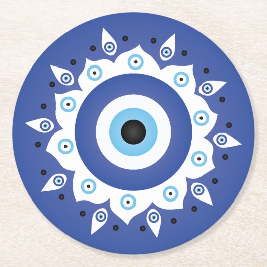 Mandala Grieks boze oog blauw wit Ronde Kartonnen Onderzetter (Voorkant)