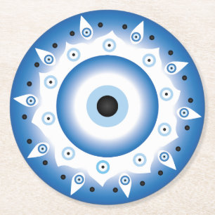 Mandala Grieks boze oog blauw wit Ronde Kartonnen Onderzetter
