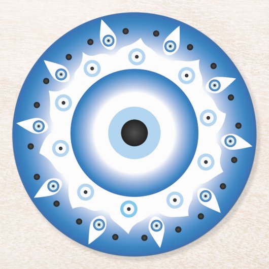Mandala Grieks boze oog blauw wit Ronde Kartonnen Onderzetter (Voorkant)