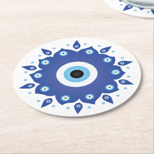Mandala Grieks boze oog blauw wit Ronde Kartonnen Onderzetter