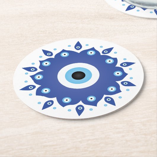 Mandala Grieks boze oog blauw wit Ronde Kartonnen Onderzetter (Gebogen)