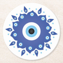 Mandala Grieks boze oog blauw wit Ronde Kartonnen Onderzetter