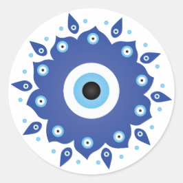 Mandala Grieks boze oog blauw wit Ronde Sticker