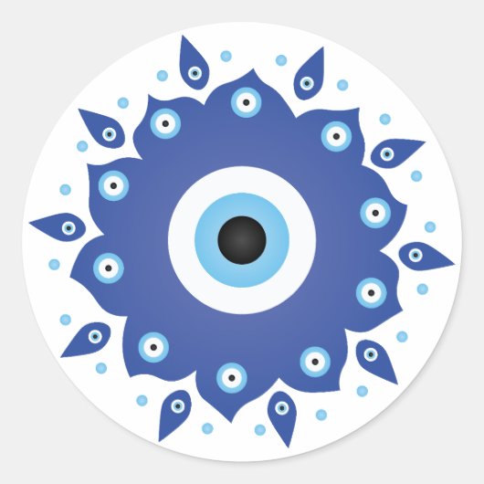 Mandala Grieks boze oog blauw wit Ronde Sticker (Voorkant)
