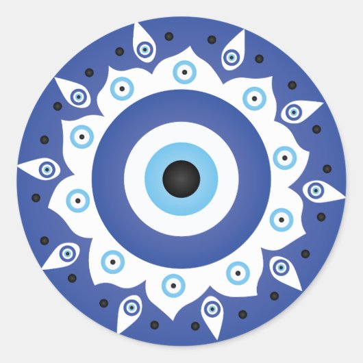 Mandala Grieks boze oog blauw wit Ronde Sticker (Voorkant)