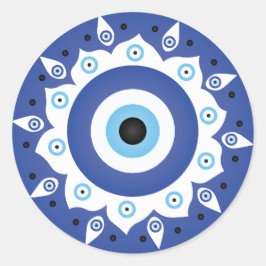 Mandala Grieks boze oog blauw wit Ronde Sticker