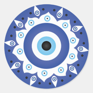 Mandala Grieks boze oog blauw wit Ronde Sticker