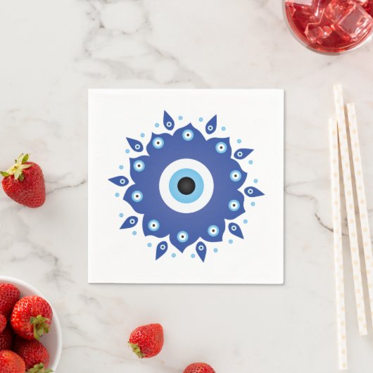 Mandala Grieks boze oog blauw wit Servet (Insitu)