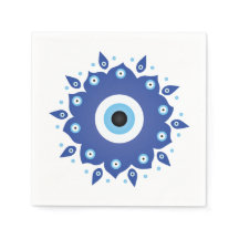 Mandala Grieks boze oog blauw wit