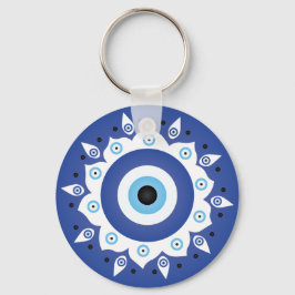 Mandala Grieks boze oog blauw wit Sleutelhanger