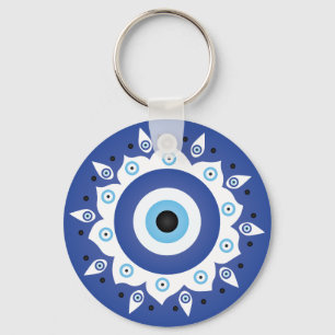 Mandala Grieks boze oog blauw wit Sleutelhanger