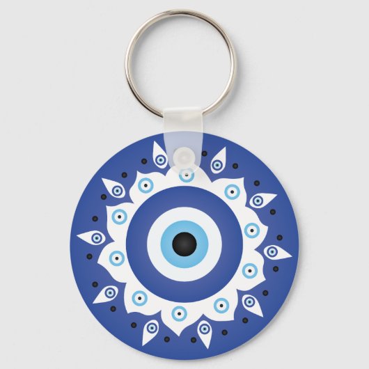 Mandala Grieks boze oog blauw wit Sleutelhanger (Voorkant)