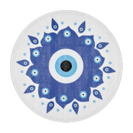 Mandala Grieks boze oog blauw wit Snijplank