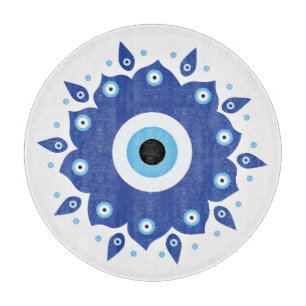 Mandala Grieks boze oog blauw wit Snijplank