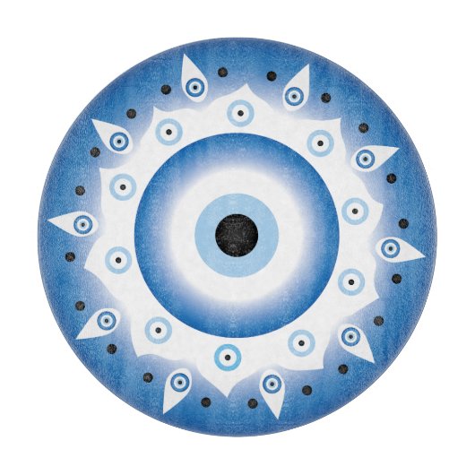 Mandala Grieks boze oog blauw wit Snijplank (Voorkant)