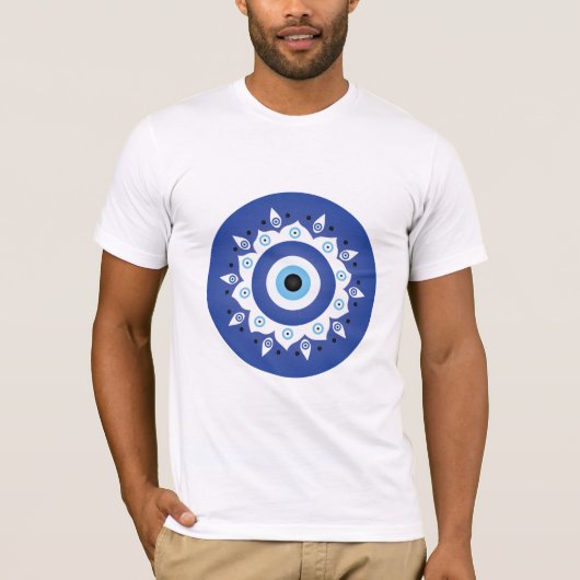 Mandala Grieks boze oog blauw wit T-shirt (Voorkant)
