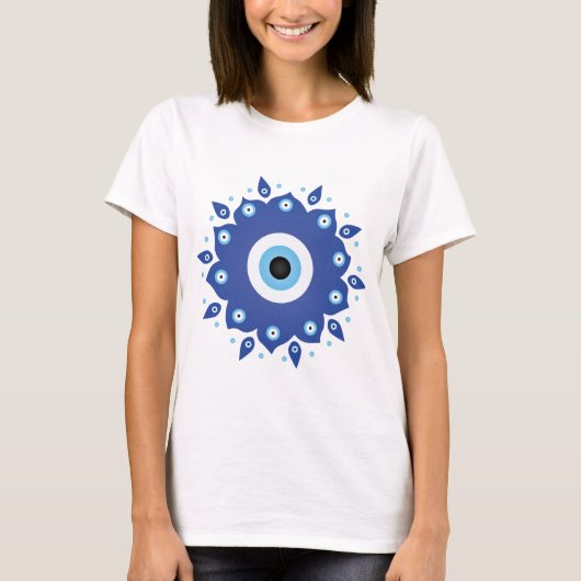 Mandala Grieks boze oog blauw wit T-shirt (Voorkant)