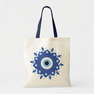 Mandala Grieks boze oog blauw wit Tote Bag