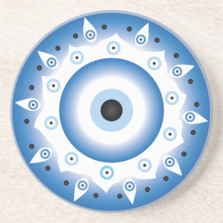 Mandala Grieks boze oog blauw wit Zandsteen Onderzetter